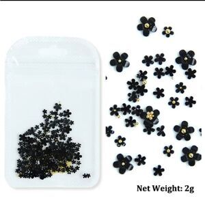 Black Resin Flowers w/gold Beads Nail Art